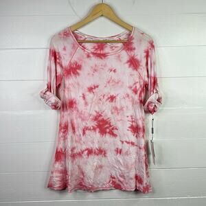 CALVIN KLEIN Pink Tie-Dye 3/4 Sleeve Scoop Neck Tee Shirt T Top Size Small‎
